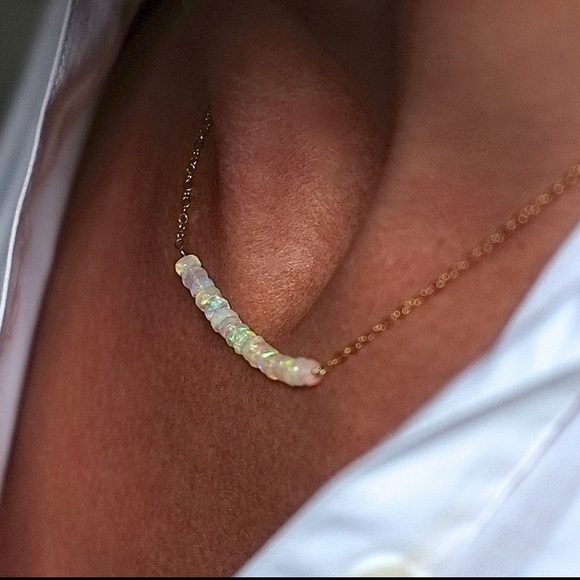 Ethiopian Opal Bar Necklace in 14k gold filled - Picture 5 of 6